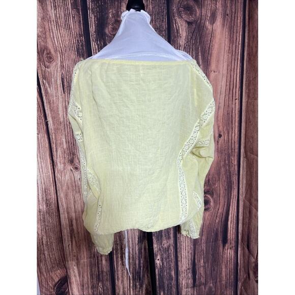 Free People Blouse Boho Yellow Embroidered Sz Small Oversized Off Shoulder Crop - Picture 5 of 9